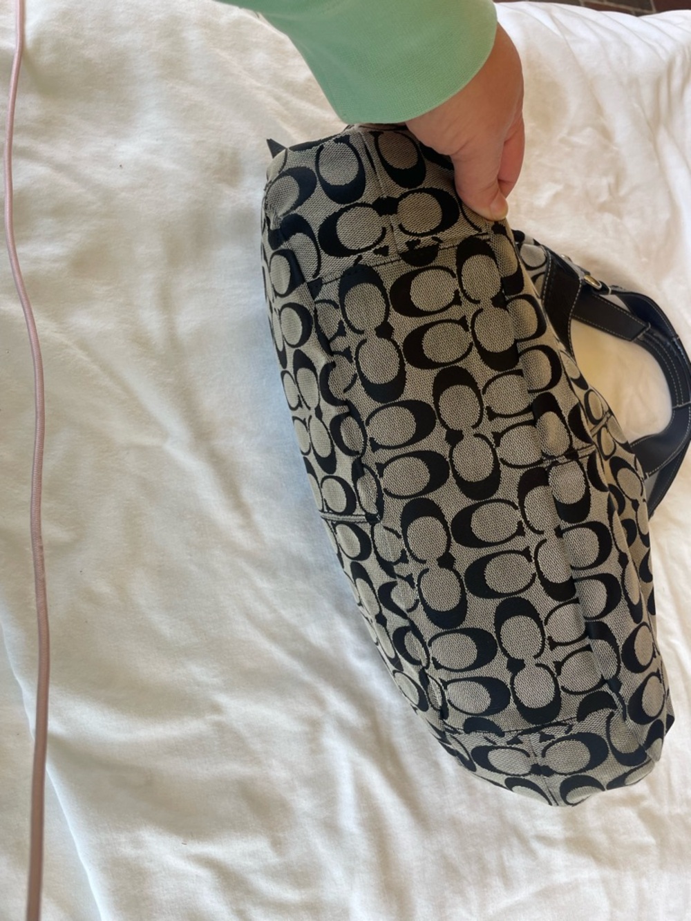 Coach Signature Hobo Bag Black White Canvas Leather Buckle 🖤 - Picture 4 of 6